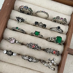 不掉色轻奢泰银饰品锆石跨境手饰夸张嘻哈开口925纯银戒指女