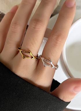 韩系小众树枝开口925银戒指