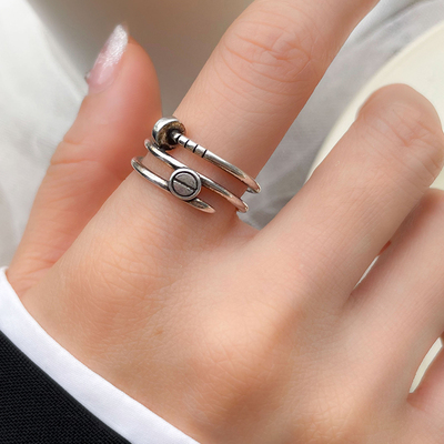 不掉色钉子简约高级小众戒指女