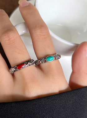 925银小众设计感复古开口指环