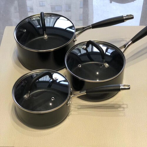 外贸尾货 精品黑色带盖不粘锅汤锅奶锅炖锅明火通用