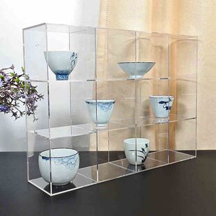 亚克力透明格子架水杯马克杯展示架茶壶茶具收纳架杯子桌面置物架