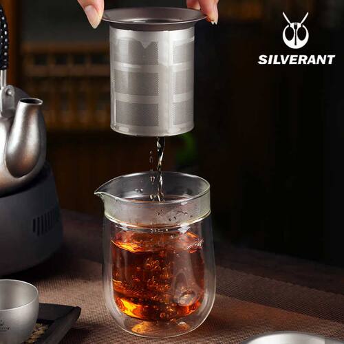 SLIVERANT/银蚁钛滤网双层泡茶器家用户外随身便携茶具旅行快客杯