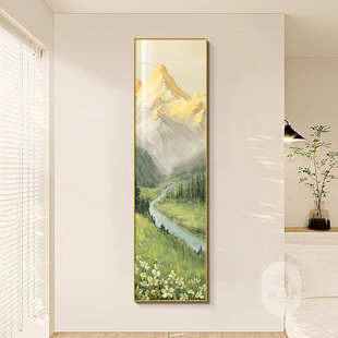 日照金山玄关装饰画现代简约竖版细长条挂画走廊过道壁画2025新款