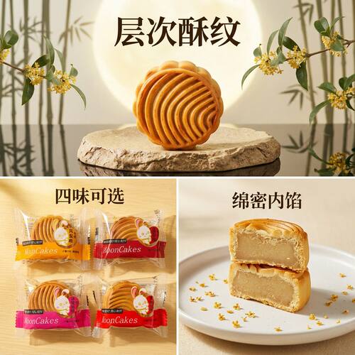 水果味凤梨草莓水蜜桃豆沙馅广式五仁月饼糕点中秋节礼盒零食点心