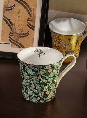 复古法式繁花骨瓷咖啡杯茶杯子精致陶瓷高颜值把手马克杯水杯家用