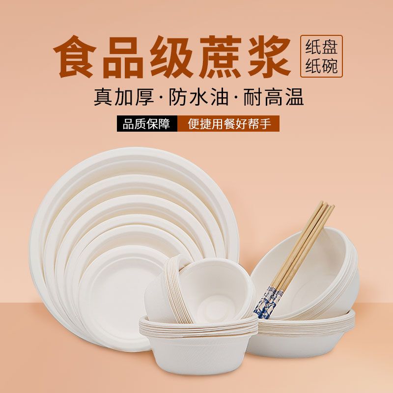 一次性碗筷聚会套装家用纸盘纸碗餐具可降解盘子食品级餐盘加厚