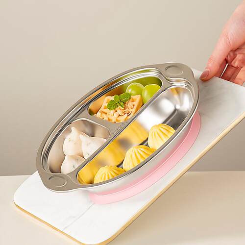 onlycook 儿童餐盘吸盘式 316不锈钢分格餐盘儿童餐具宝宝餐盘