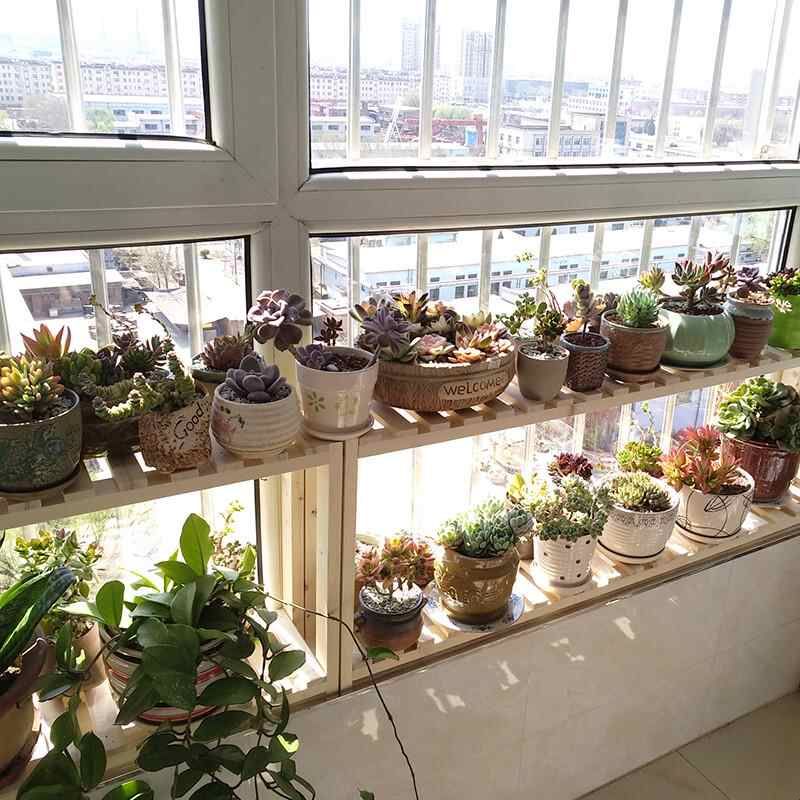 窗台上花架置物架阳台放多肉的多层格架落地式实木飘窗花盆小架子图片