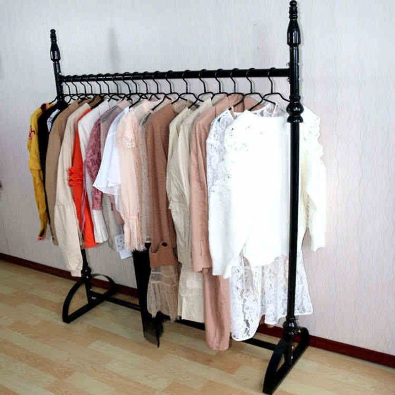 铁艺服装店衣架展示架落地式服装货架挂衣服架子复古落地衣架单杠