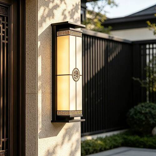 新中式户外壁灯防水太阳能别墅庭院大门柱子门厅外墙灯室外露台灯