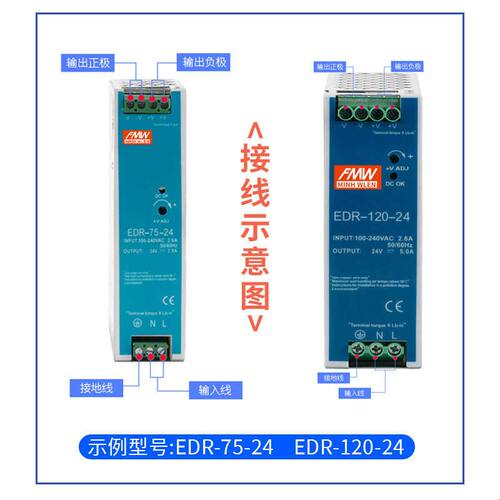 明伟导轨式开关电源24V12V48V直流变压器NDR-120W150/240/480W5A
