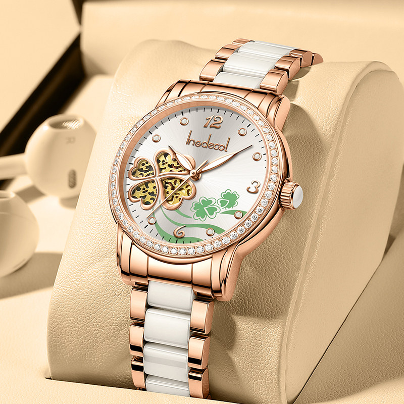 女士手表女表全自动镂空机械表简约气质防水石英表陶瓷小巧ins风