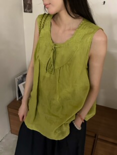 2026夏季新款韩版宽松显瘦百搭无袖亚麻背心女设计感小众上衣