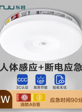 东君LED人体感应消防应急吸顶灯12W白光支持强启车库过道走廊楼道