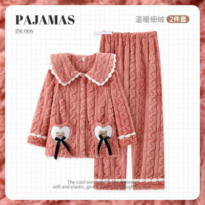 加厚保暖珊瑚绒月子服秋冬法兰绒孕妇哺乳睡衣家居服可外穿套装