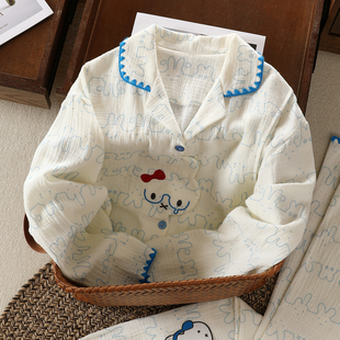 小兔子a类纯棉双层纱布月子服孕妇产妇春夏季 哺乳睡衣女吸汗 薄款