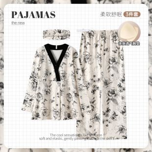 轻奢纯棉带胸垫春夏月子服产后产妇春秋季 孕妇哺乳喂奶睡衣家居服