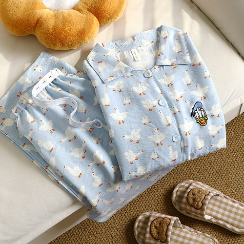 开心鸭带胸垫轻薄透气纯棉月子服