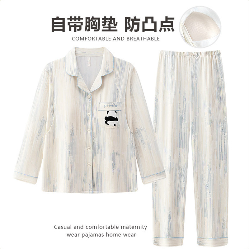 带胸垫纯棉月子服春秋款产后产妇孕妇睡衣哺乳5月份6夏季薄款喂奶
