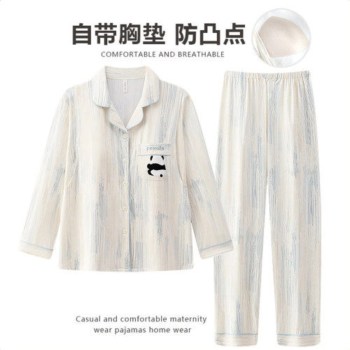带胸垫纯棉月子服春秋款产后产妇孕妇睡衣哺乳5月份6夏季薄款喂奶