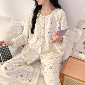 春夏皱皱棉纱6月份5月子服睡衣纯棉薄款产后哺乳孕妇产妇喂奶套装