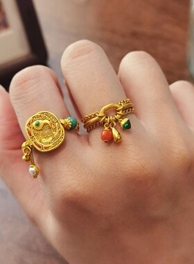 复古新中式碎金子弹力纳福指环