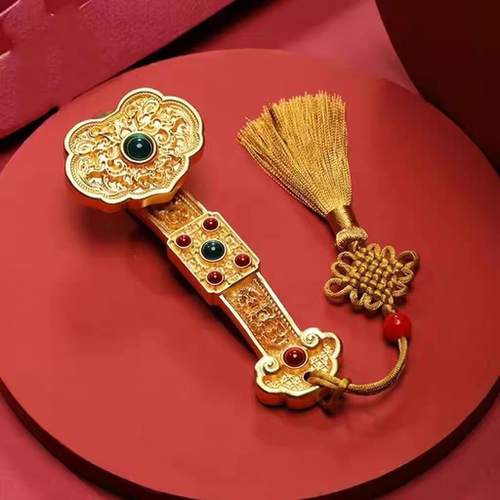 镀金吉祥如意手把件鎏金纯铜镀金工艺品把玩摆件生日抓周岁礼物