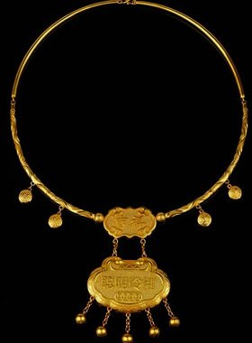 纯铜镀金聪明伶俐项圈儿童满月周岁礼物宝宝长命平安如意金锁