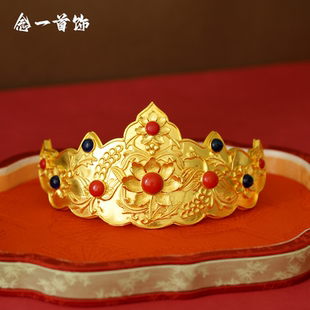 满发冠明制镀金古风发冠女顶簪明代狄髻莲花冠分心复原簪头面