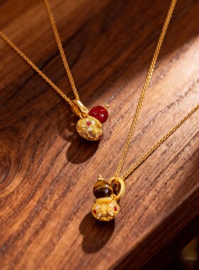 古法花丝 古言花窗吊坠项链 新中式香囊葫芦虎眼福珠毛衣链