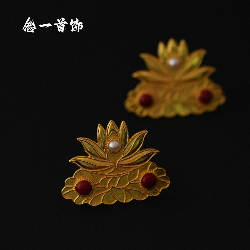 银镀金复刻明代嵌莲花簪子汉服百搭复古头饰簪子汉服花钿金色发簪