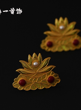 银镀金复刻明代嵌莲花簪子汉服百搭复古头饰簪子汉服花钿金色发簪