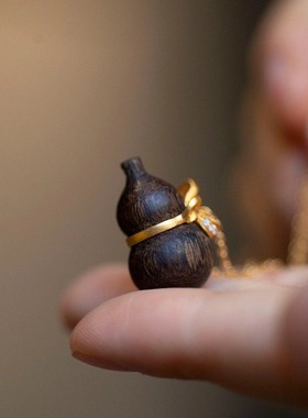 沉香普通檀木葫芦吊坠项链福禄双全复古百搭中国风古玩