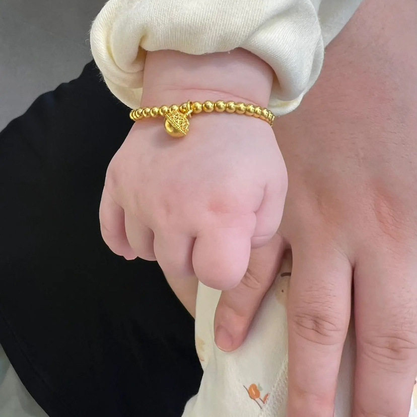 铜镀金宝宝铃铛手链儿童满月周岁百天婴儿小孩健康成长宝宝手镯