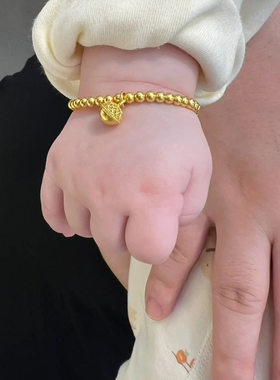 铜镀金宝宝铃铛手链儿童满月周岁百天婴儿小孩健康成长宝宝手镯