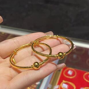 铜镀金岁岁平安宝宝手镯子新生婴儿满月儿童可爱周岁礼物推拉手环