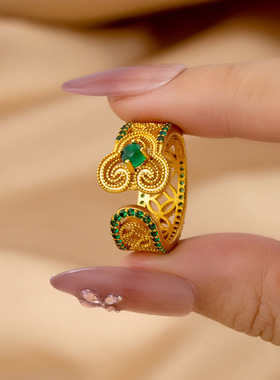 新中式古法如意开口珍珠食指戒