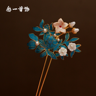 仿点翠簪子古风清宫发簪清代发簪烧蓝簪子复古发饰汉服头饰配饰