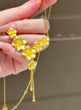 黄金色花朵项链奢华气质高级感三