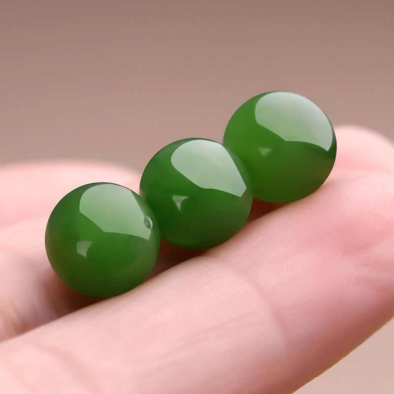 天然新疆和田玉碧玉散珠菠菜绿单珠单颗玉珠子手串配珠串珠圆珠