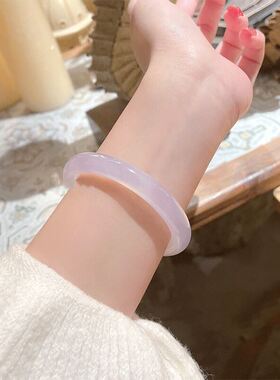 天然紫色玉镯少女年轻款荔枝冻女款高冰透叮当镯玛瑙玉髓冰种手镯