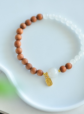 天然和田玉6mm白玉搭老山檀单圈手串渐变手串手链女款玉石