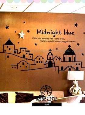 北欧风格建筑客厅沙发背景墙卧室儿童房装饰贴纸 J-124 蓝色之夜