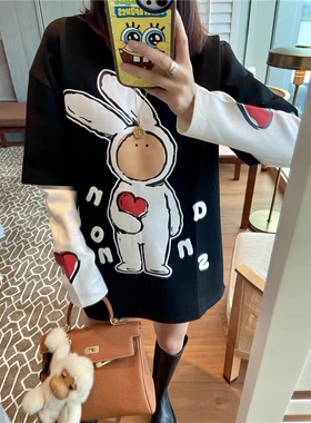 洋气百搭~2022年春秋卫衣女潮ins设计感小众慵懒风减龄假两件外套