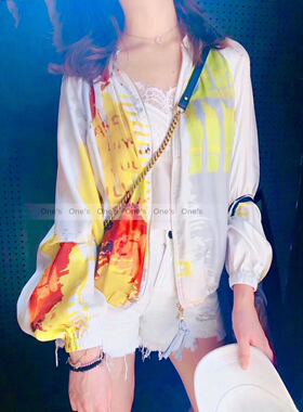 上货店欧洲站2019秋季新款拼色减龄风百搭宽松丝缎上衣外套女潮