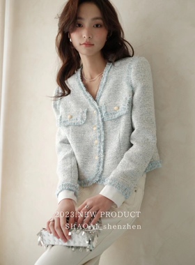 上货店2025早春精致小香风粗花呢外套珠片毛须边温柔气质风女人味