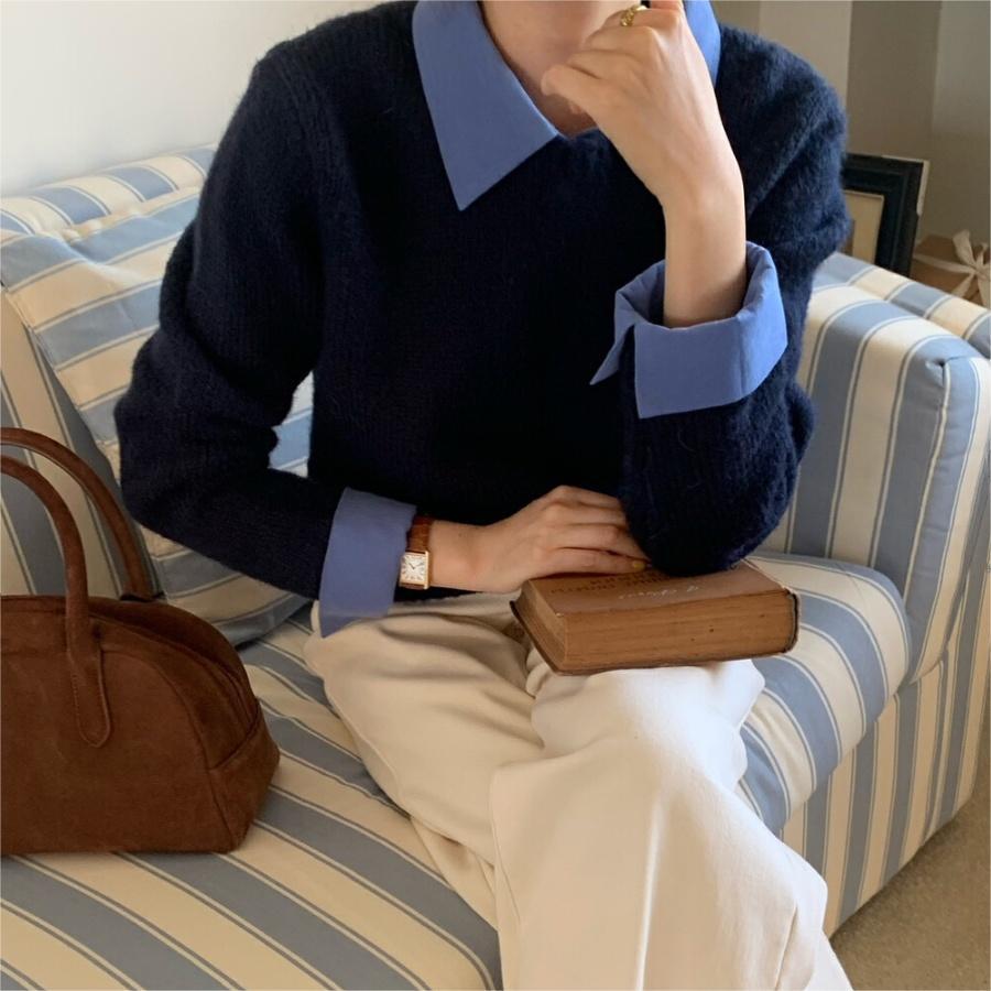 棉涤毛衣假两件韩版POLO