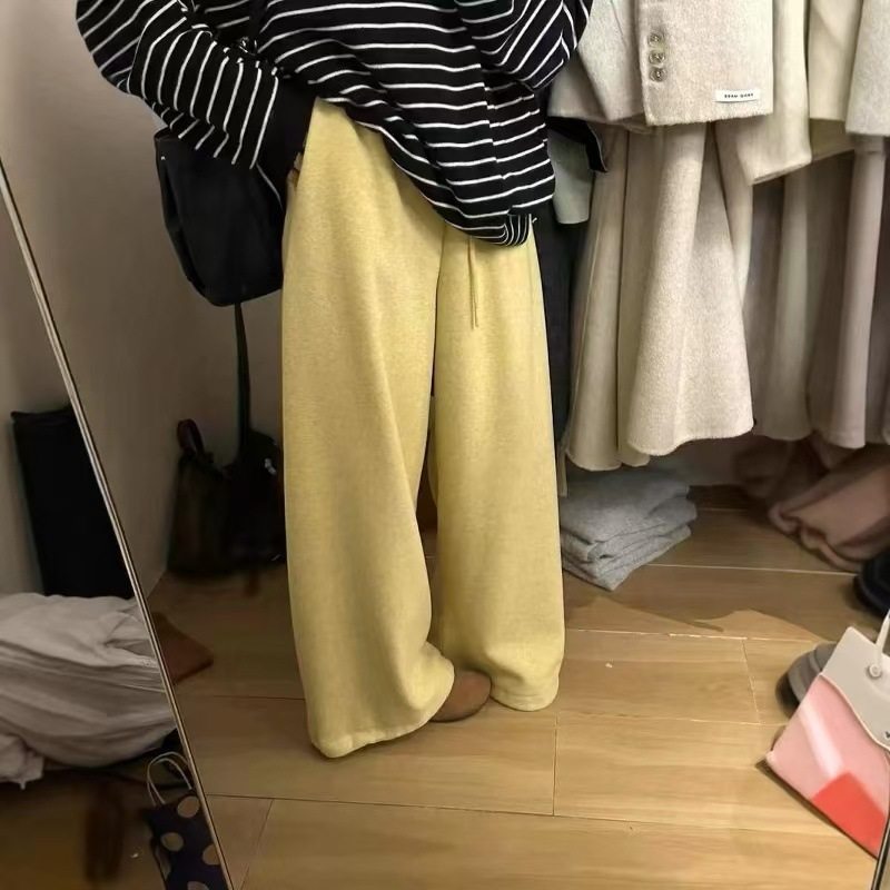 ANNIE 韩系小众设计！2025秋冬亲肤毛巾加绒保暖抽绳休闲宽腿裤女