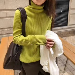 口纽扣纯色打底毛衣上衣 超显气质 简约半高领袖 新款 女 2025冬季